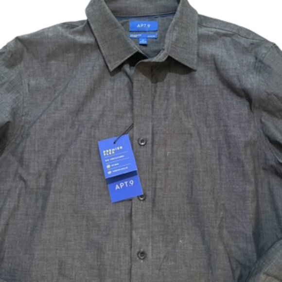 NEW Apt 9 Gray Dress Shirt Mens Size Medium Slim Fit No Iron Button Up NWT - Picture 1 of 14
